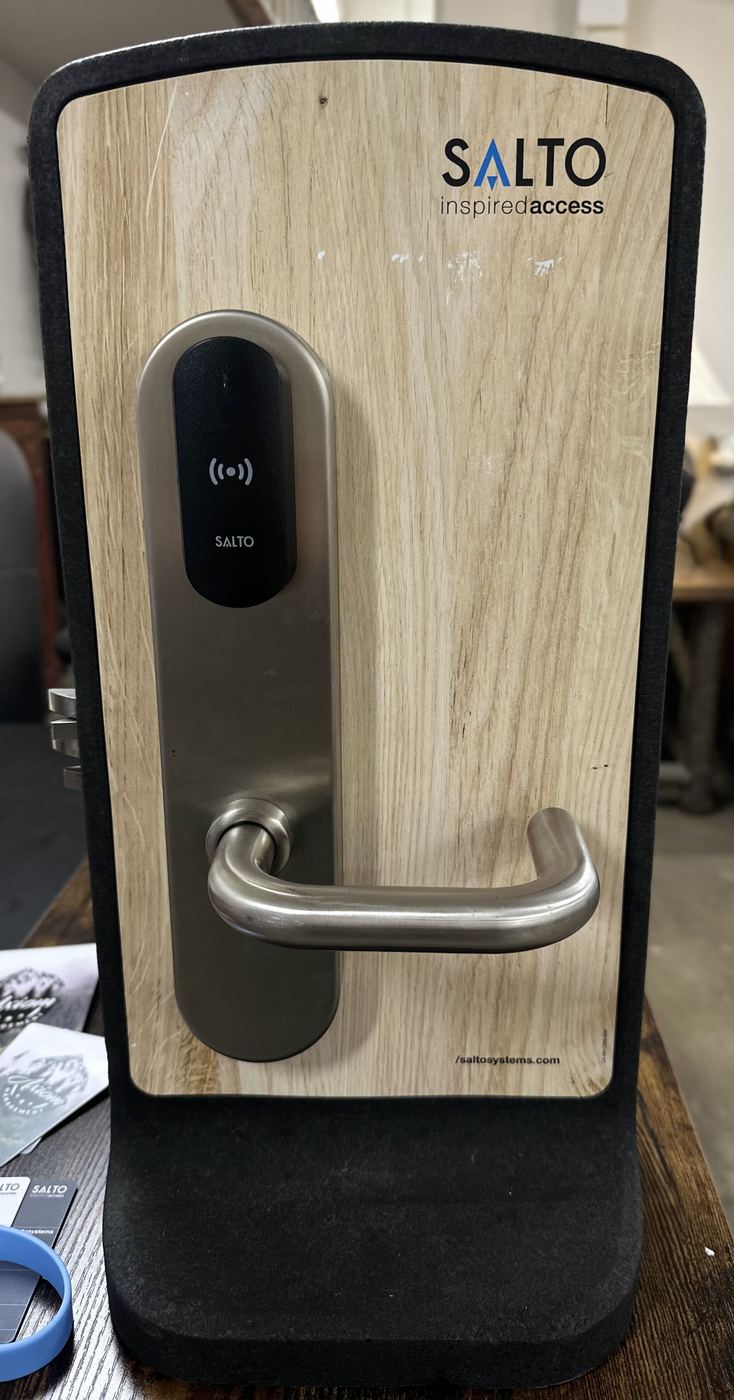 SALTO XS4 electronic lock with the credential reader built into the lever trim